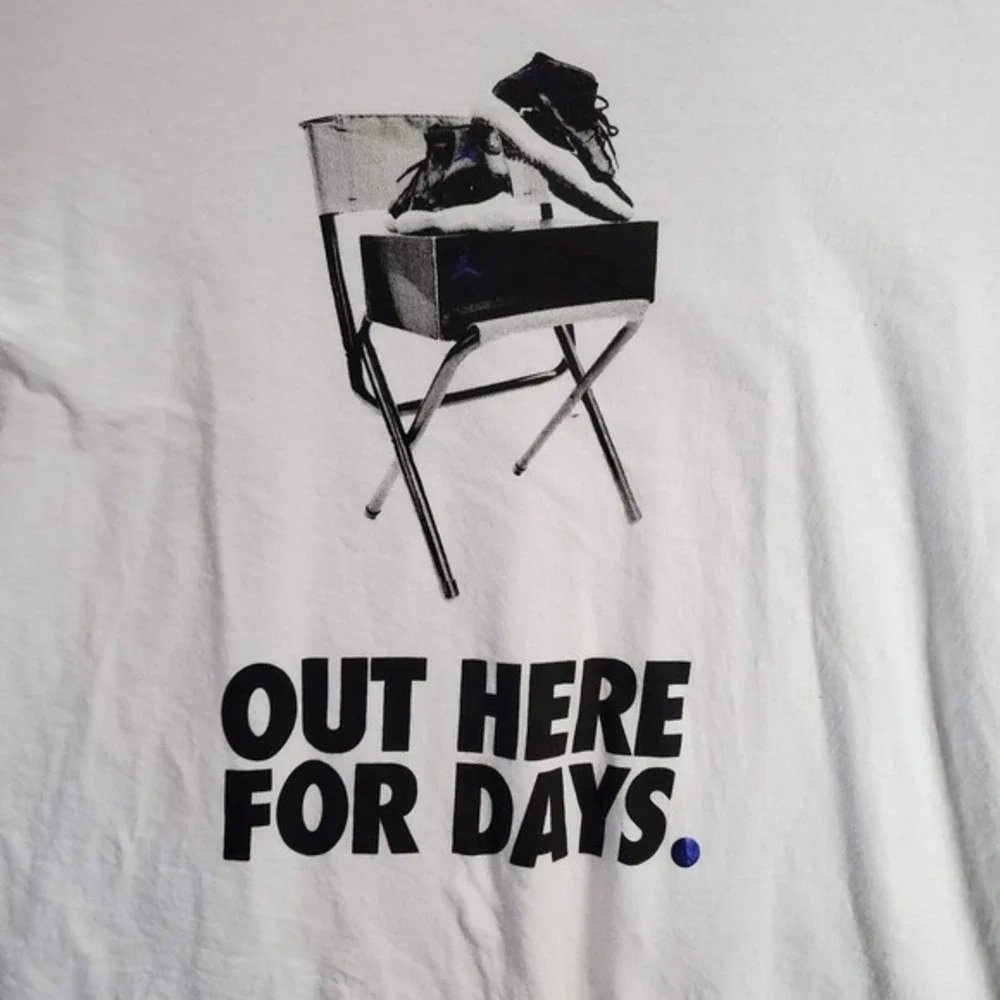Air Jordan Men Shirt 2XL White Out Here For‎ Days Camping Graphic Short Sleeve